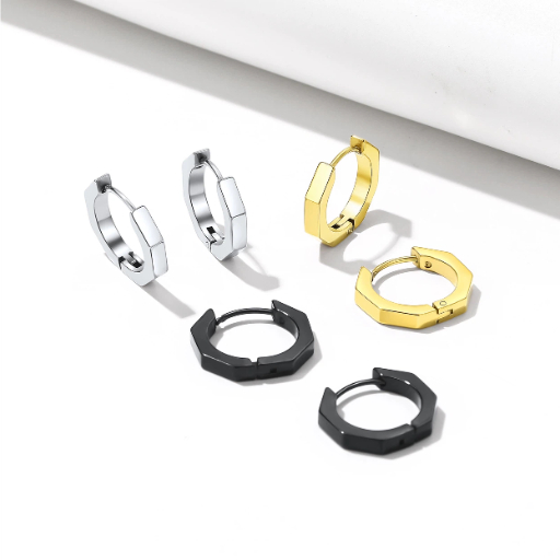 Stainless Steel Geometric Hoop Earring For Men Women