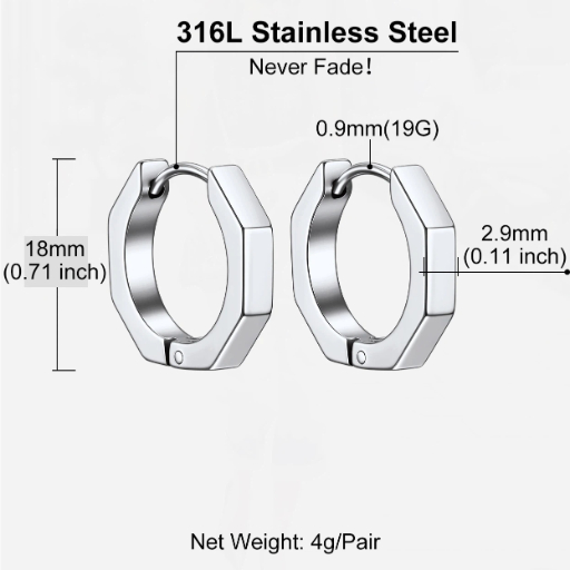 Stainless Steel Geometric Hoop Earring For Men Women