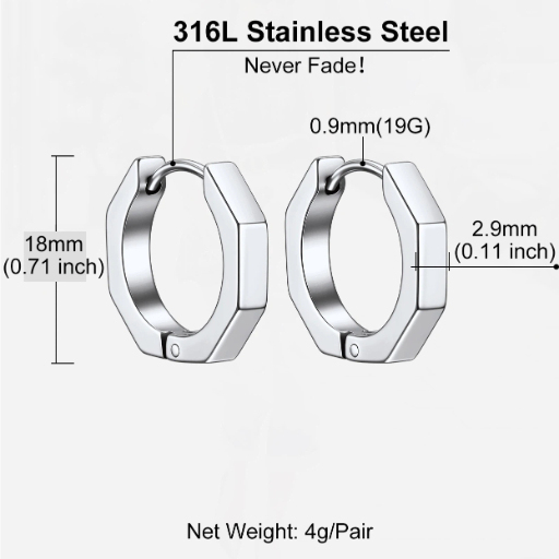 Stainless Steel Geometric Hoop Earring For Men Women