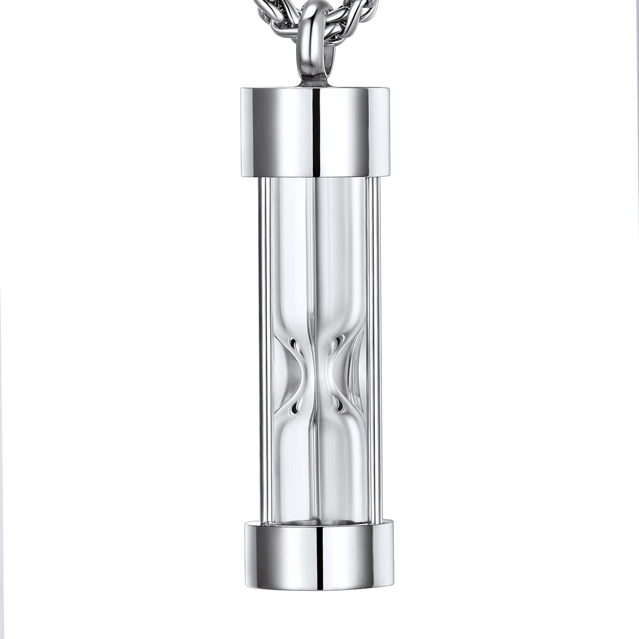 Stainless Steel  Hourglass Cremation Urn Necklace For Men
