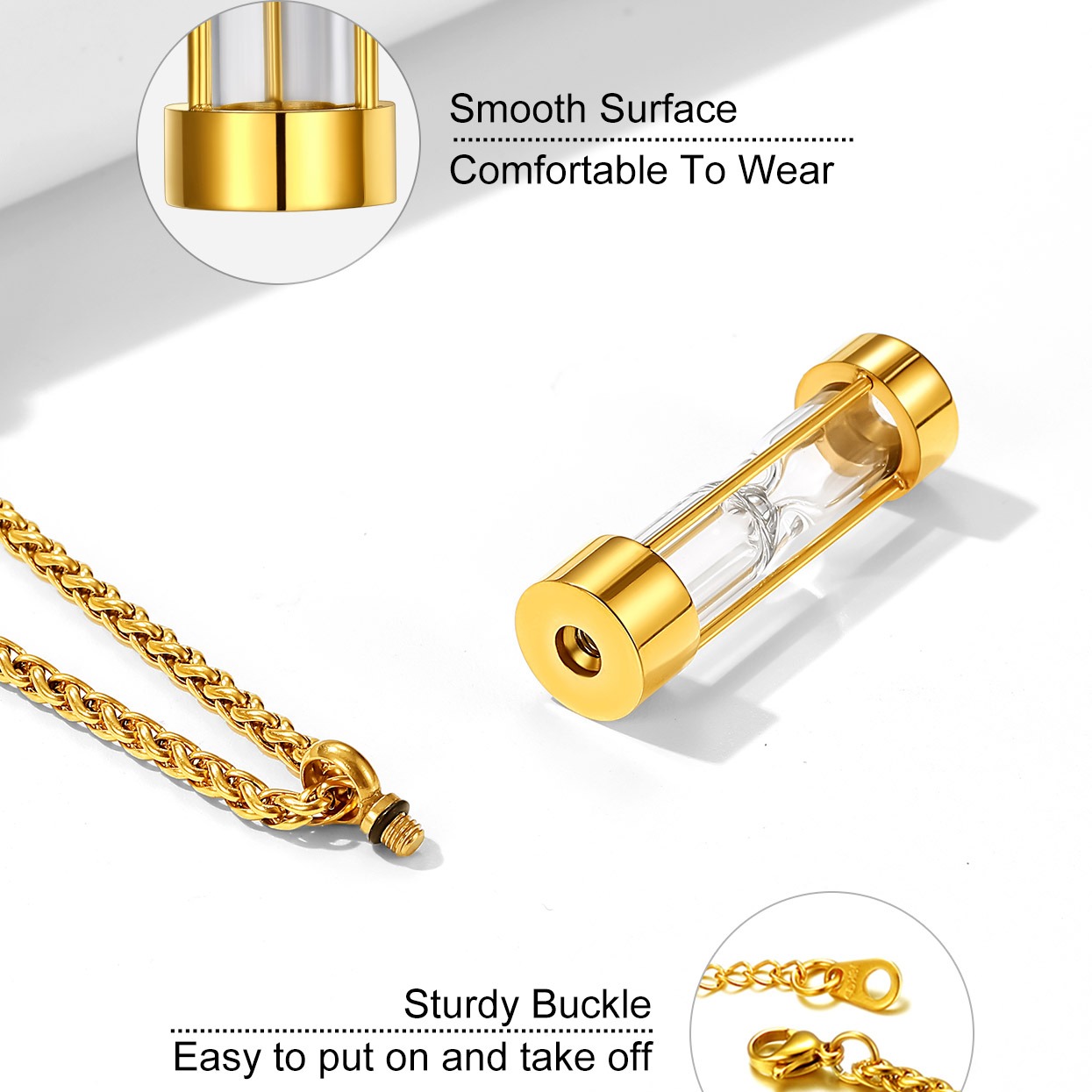 Stainless Steel  Hourglass Cremation Urn Necklace For Men