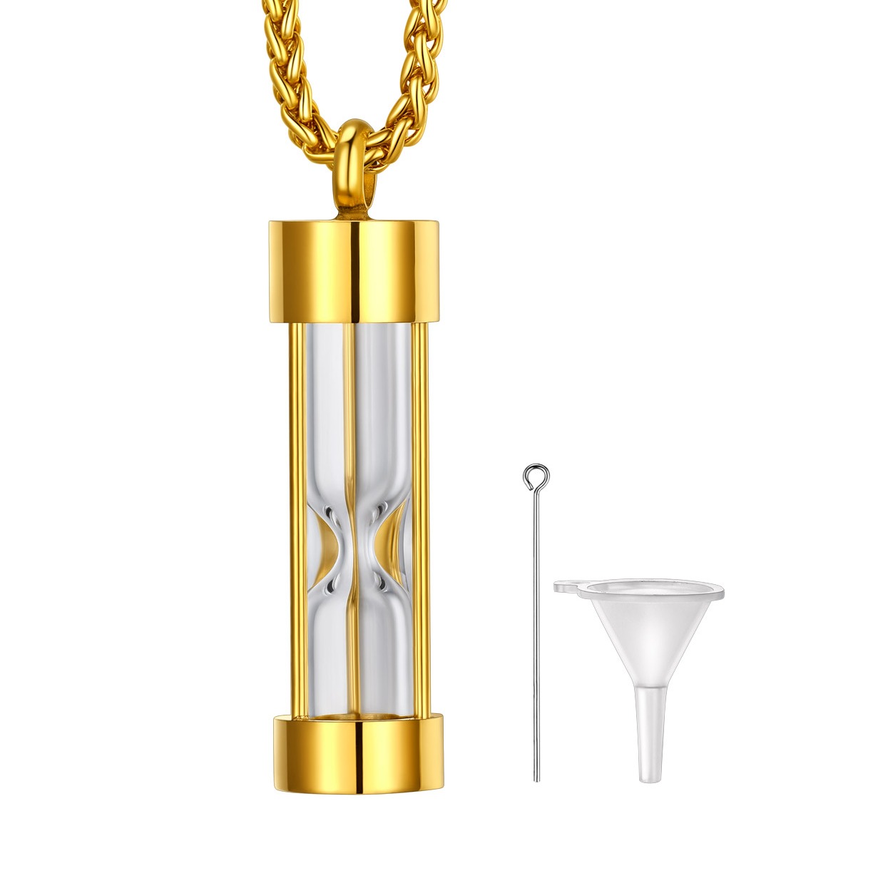 Stainless Steel  Hourglass Cremation Urn Necklace For Men