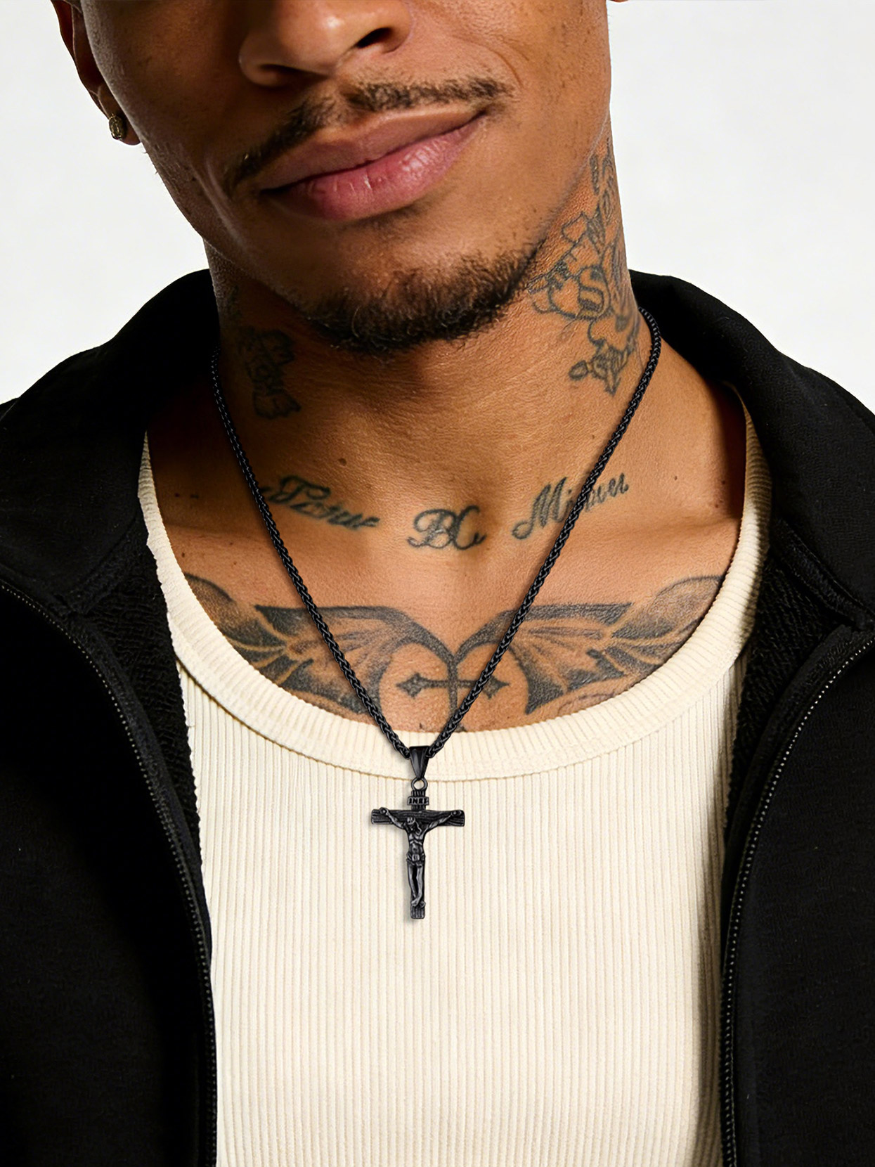 Stainless Steel INRI Jesus Cross Necklace for Men Women