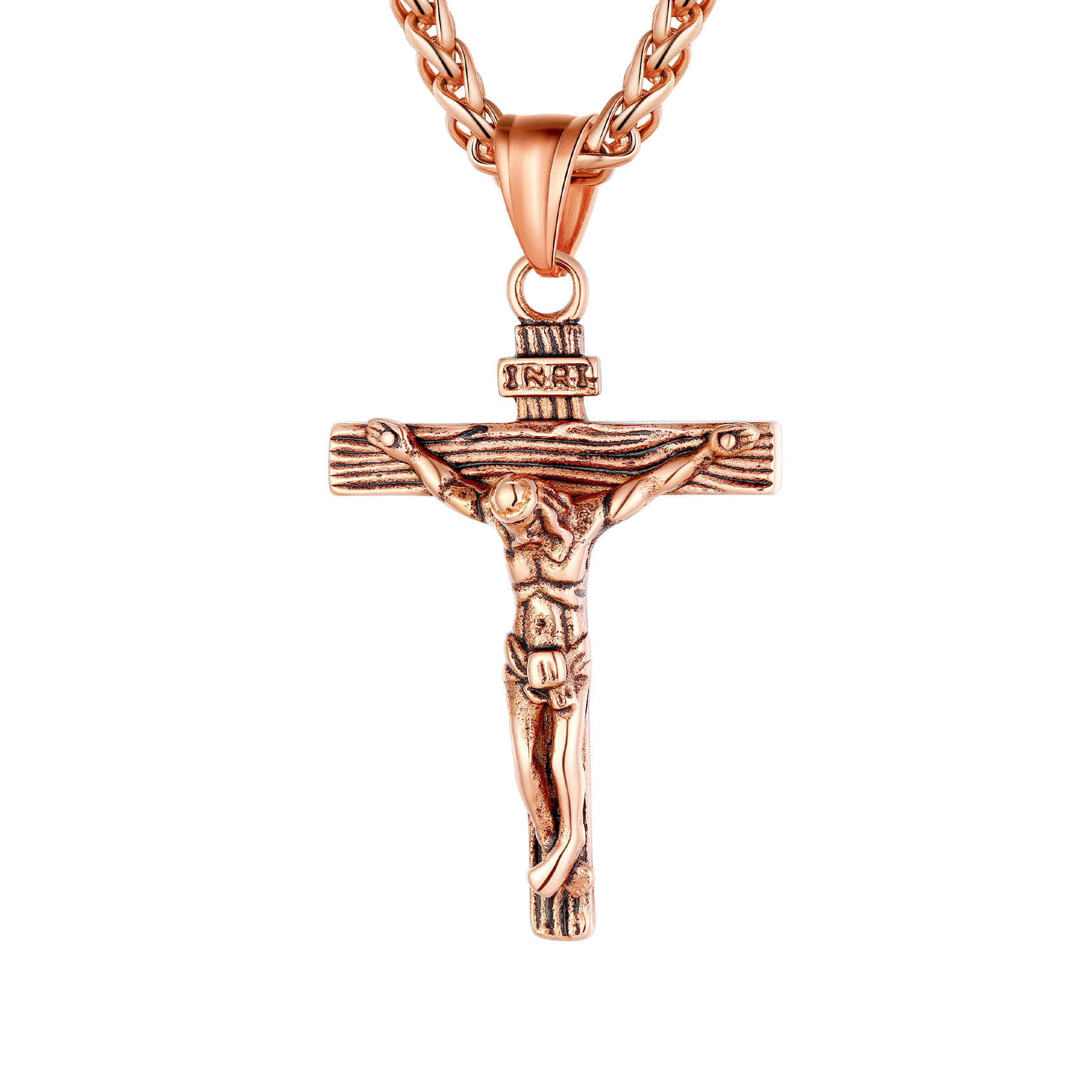 Stainless Steel INRI Jesus Cross Necklace for Men Women