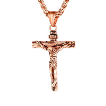 Stainless Steel INRI Jesus Cross Necklace for Men Women
