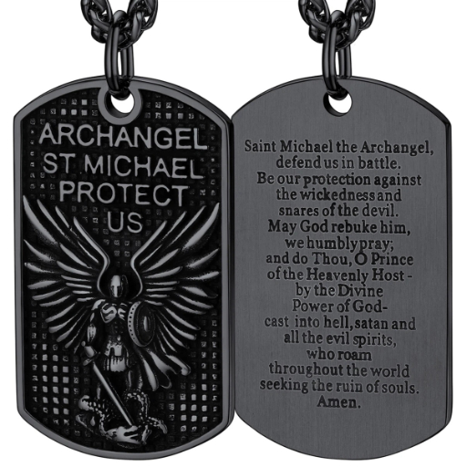 Stainless Steel Religious St. Michael Dog Tag Necklace for Men