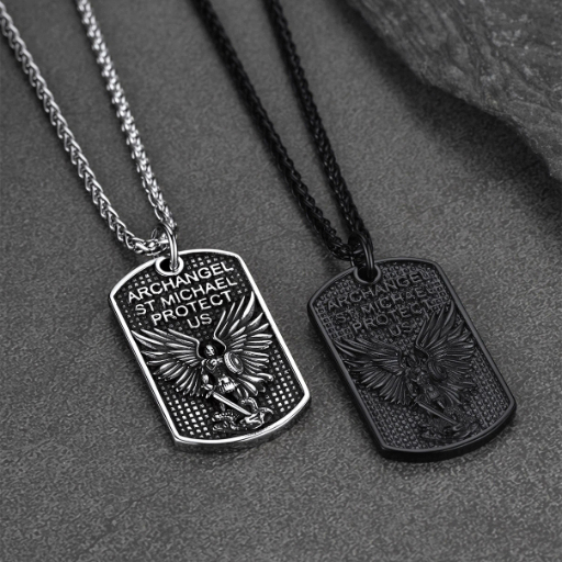 Stainless Steel Religious St. Michael Dog Tag Necklace for Men