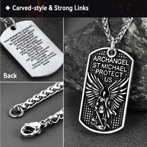 Stainless Steel Religious St. Michael Dog Tag Necklace for Men