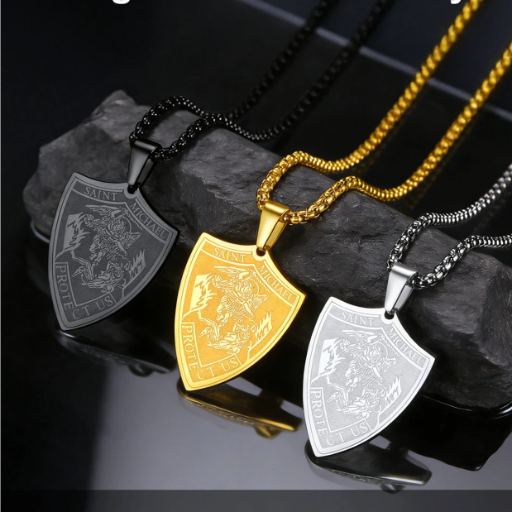 Stainless Steel Shield Michael Angel Necklace for Men