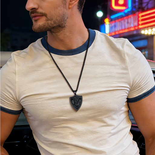 Stainless Steel Shield Michael Angel Necklace for Men