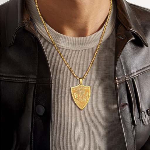Stainless Steel Shield Michael Angel Necklace for Men