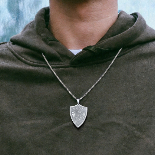 Stainless Steel Shield Michael Angel Necklace for Men