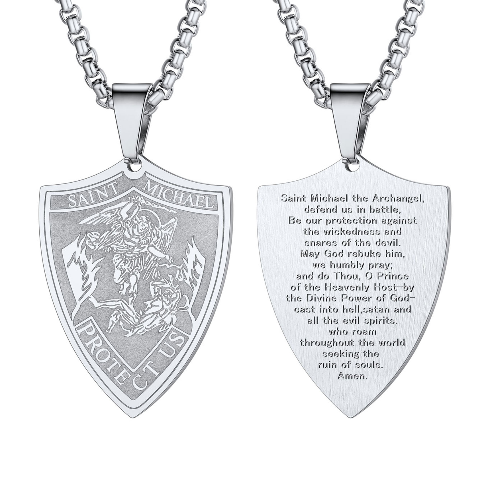 Stainless Steel Shield Michael Angel Necklace for Men