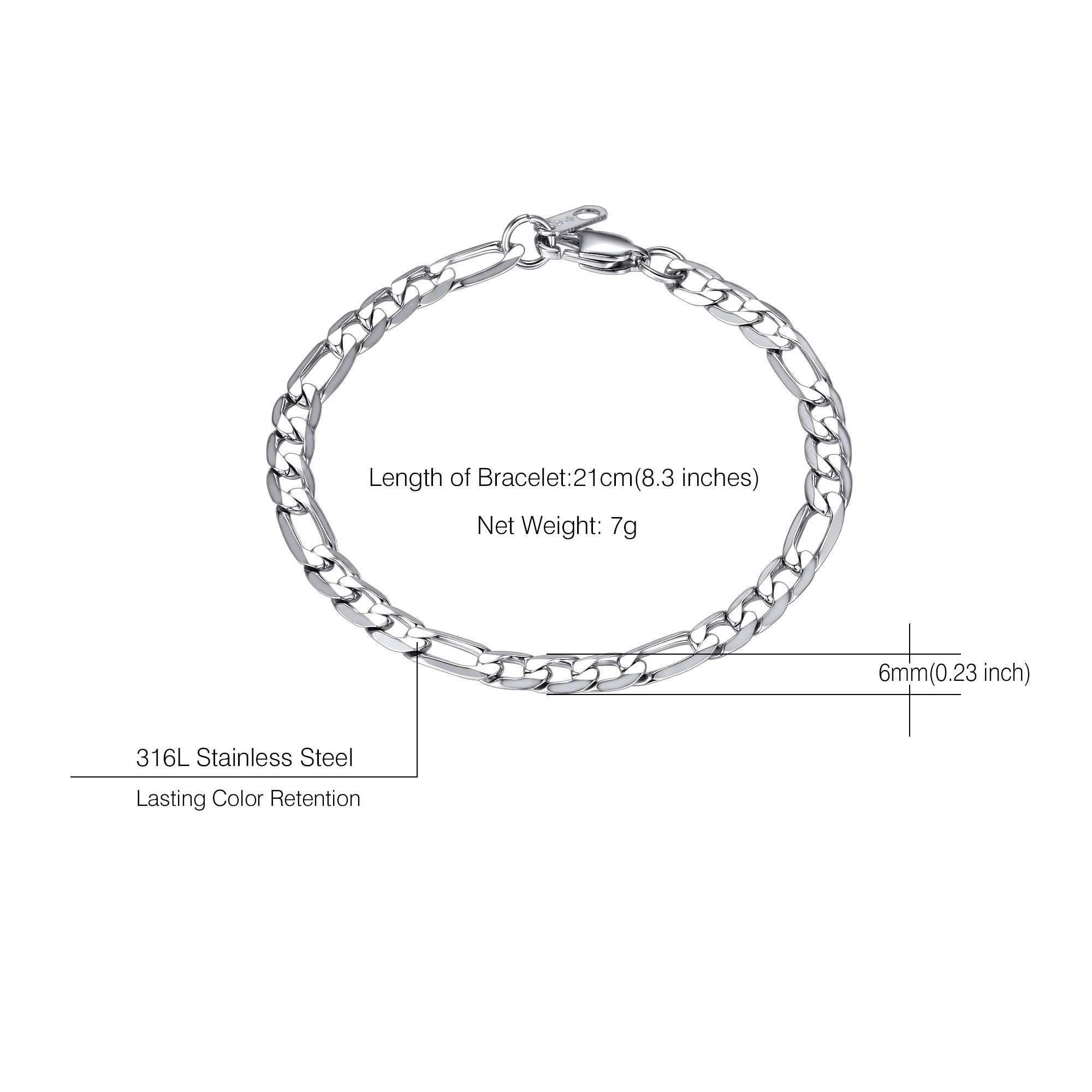 Staliness Steel Figaro Chain Bracelet For Men