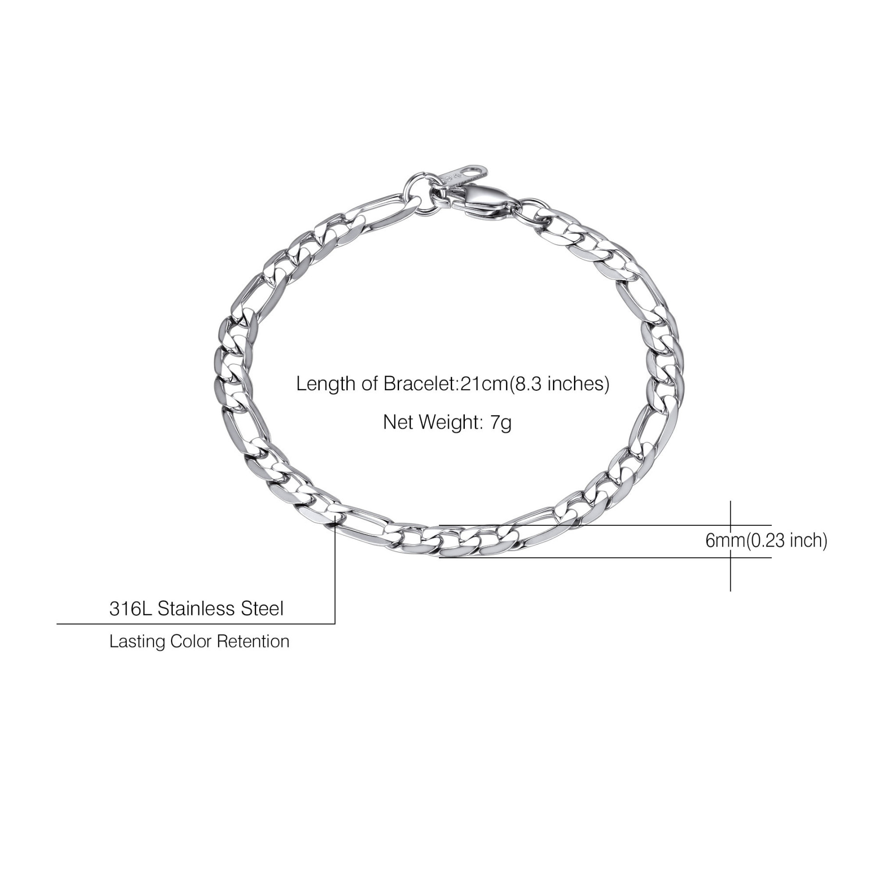 Staliness Steel Figaro Chain Bracelet For Men