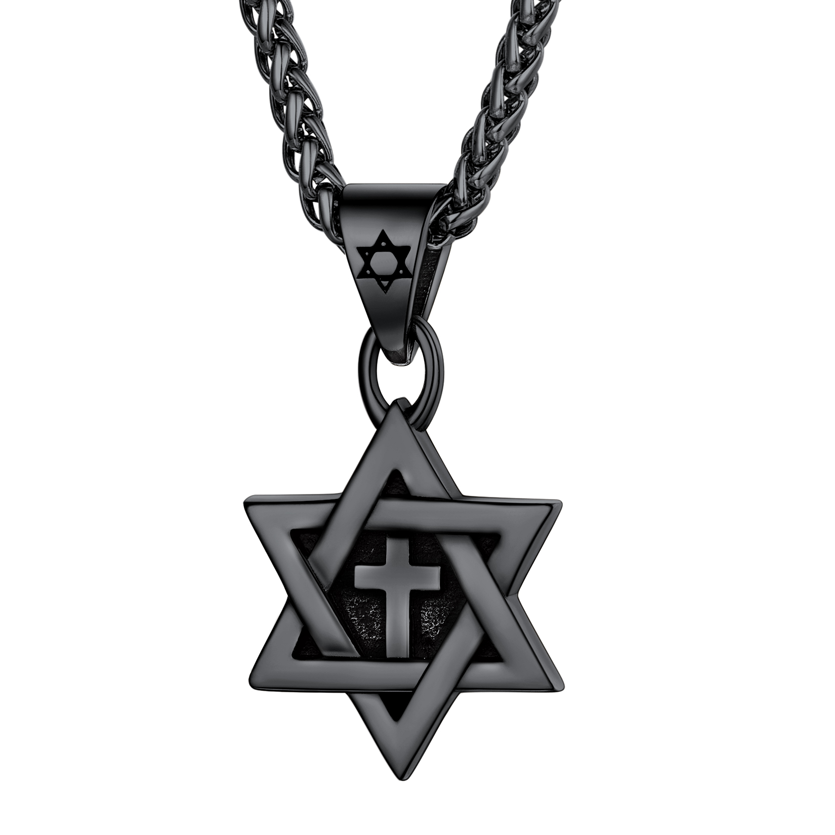 Jewish Star of David with Cross Pendant Necklace for Men Women in Stai
