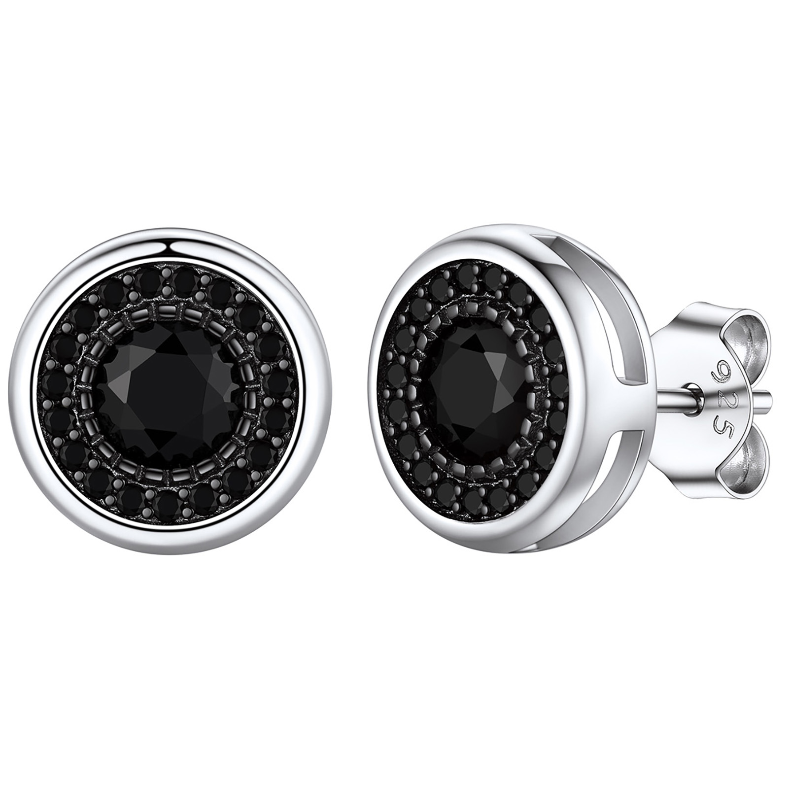 Sterling Silver Round Zircon Stud Earrings For Men Women
