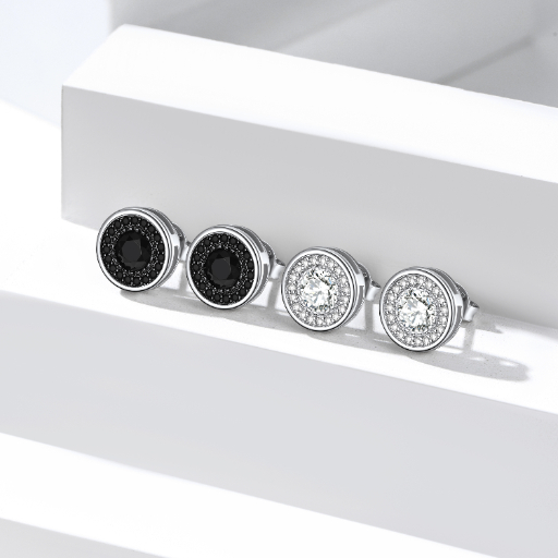 Sterling Silver Round Zircon Stud Earrings For Men Women