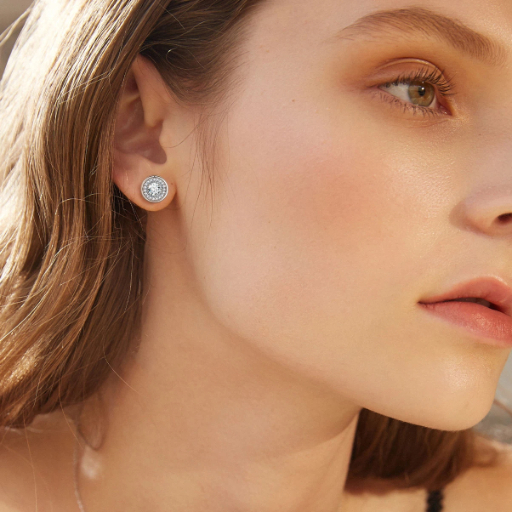 Sterling Silver Round Zircon Stud Earrings For Men Women