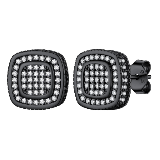Sterling Silver Square CZ Stud Earrings Full Sparkle For Men Women