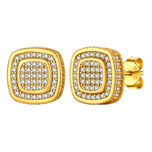 Sterling Silver Square CZ Stud Earrings Full Sparkle For Men Women