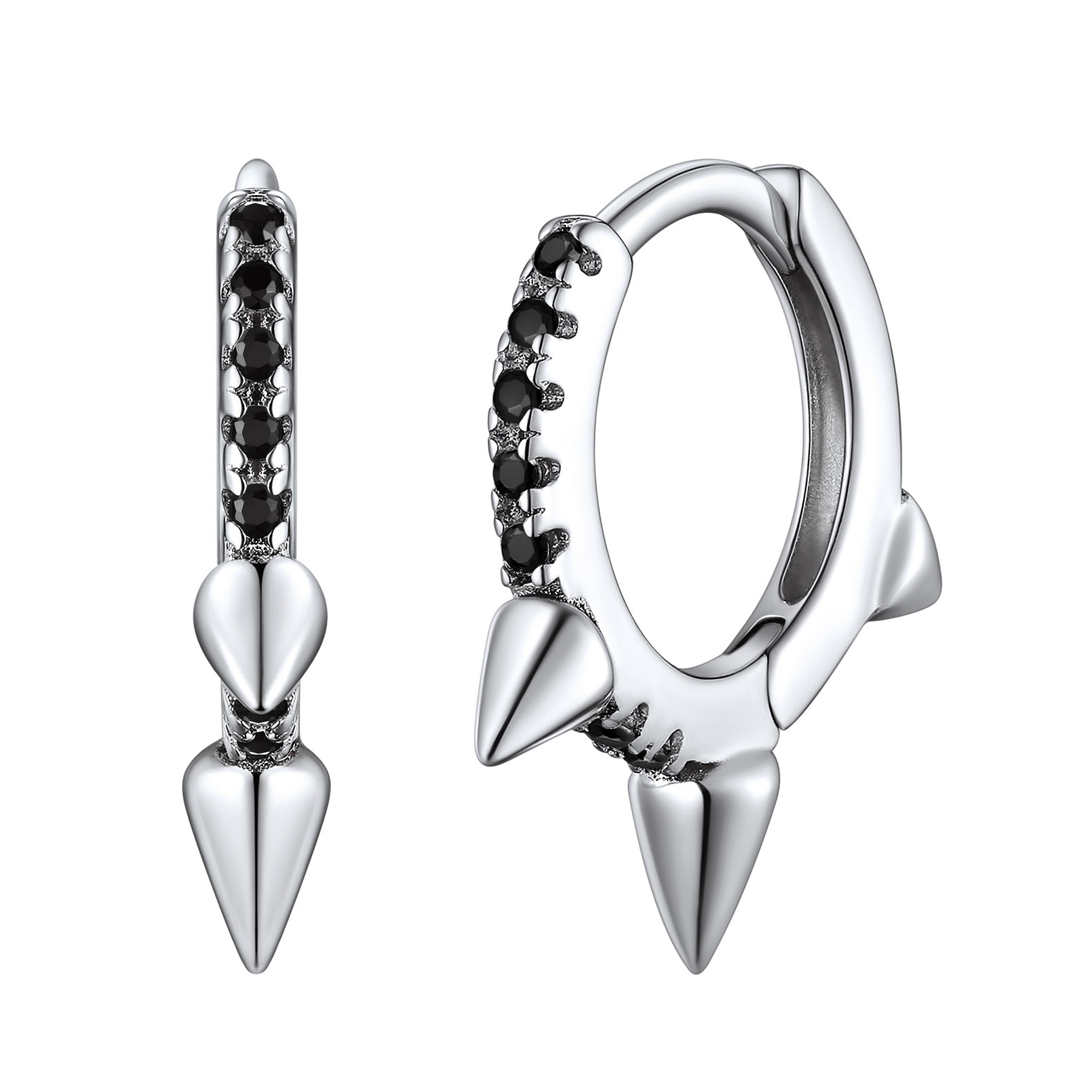Sterling Silver Zircon Black Huggie Earrings For Men 