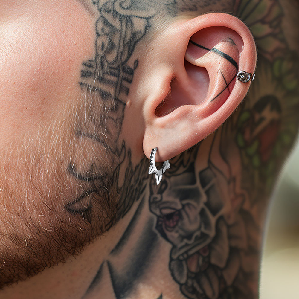 Sterling Silver Zircon Black Huggie Earrings For Men 