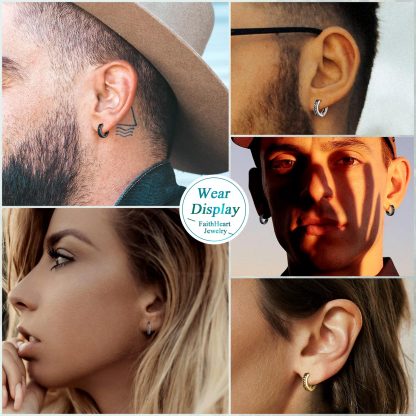 Viking Rune Huggie Hoop Earrings for Men