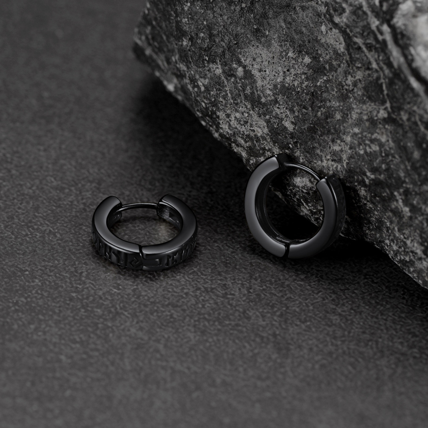 Viking Rune Huggie Hoop Earrings for Men