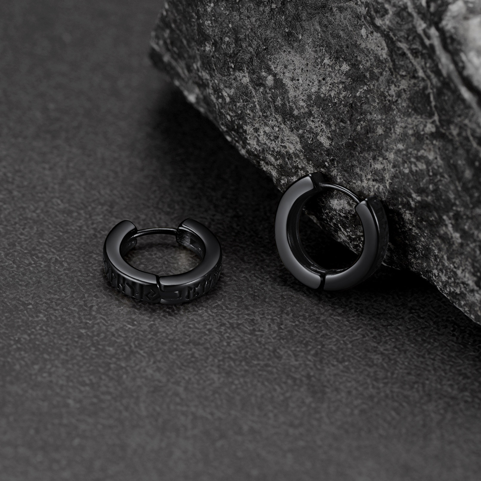 Viking Rune Huggie Hoop Earrings for Men