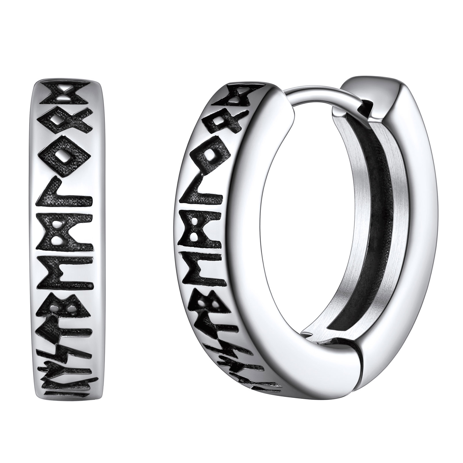 Viking Rune Huggie Hoop Earrings for Men