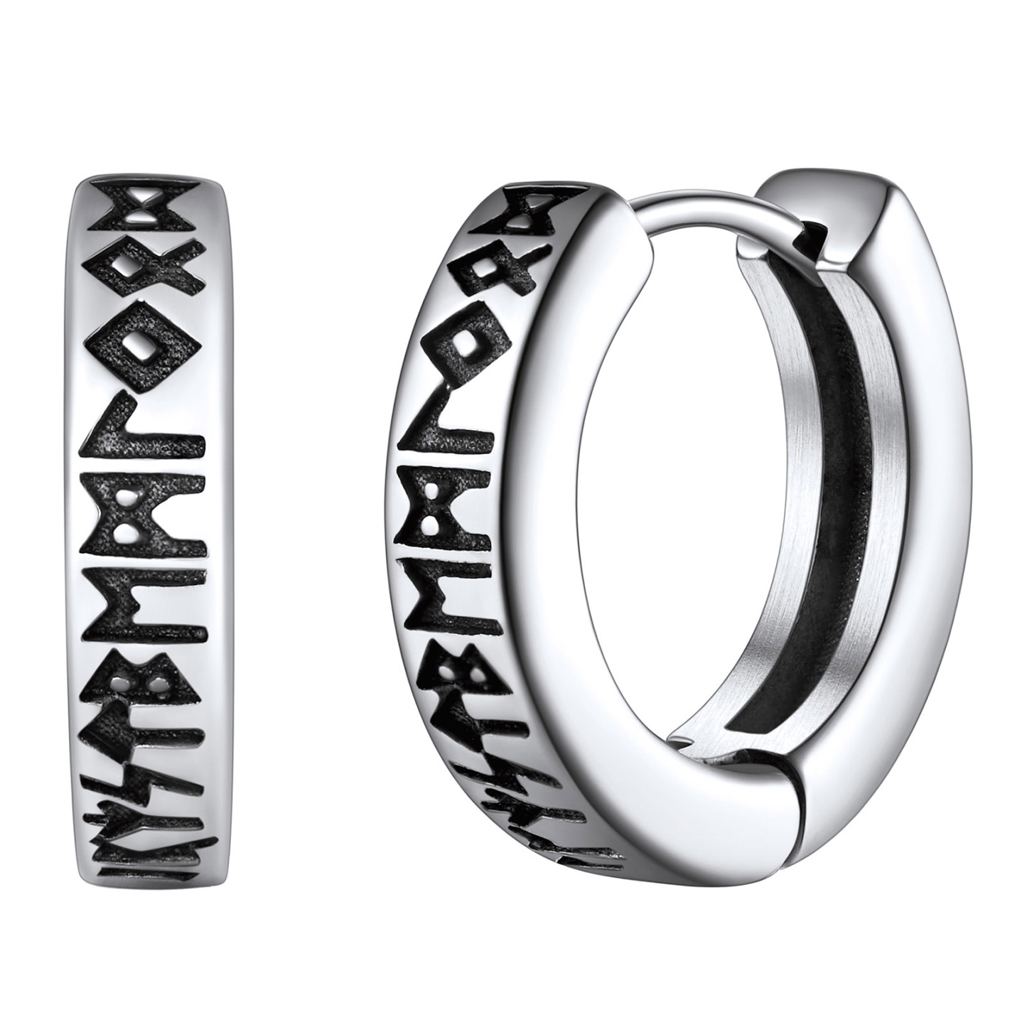 Viking Rune Huggie Hoop Earrings for Men