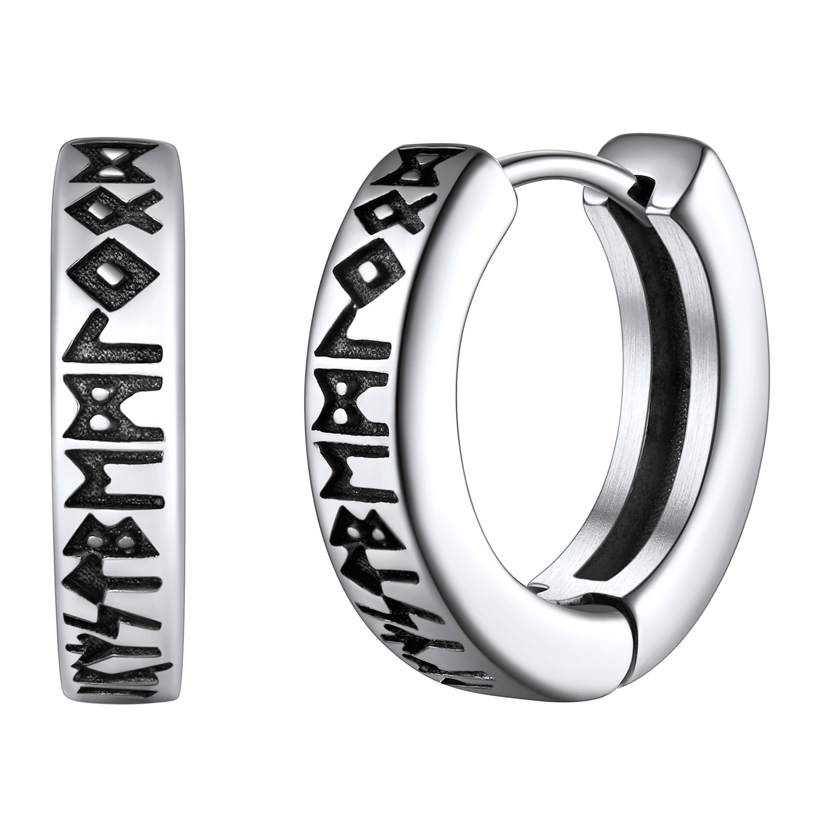 Viking Rune Huggie Hoop Earrings for Men