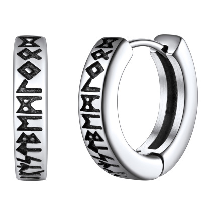 Viking Rune Huggie Hoop Earrings for Men