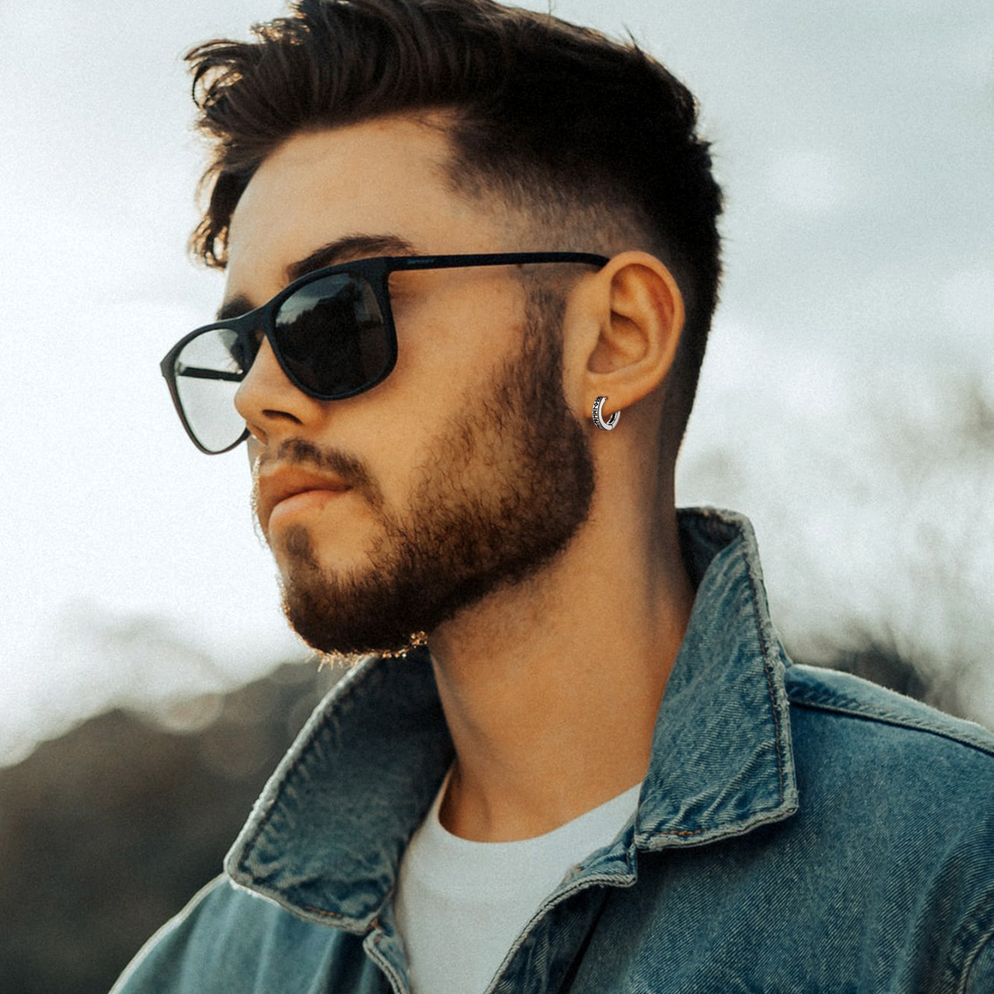 Viking Rune Huggie Hoop Earrings for Men