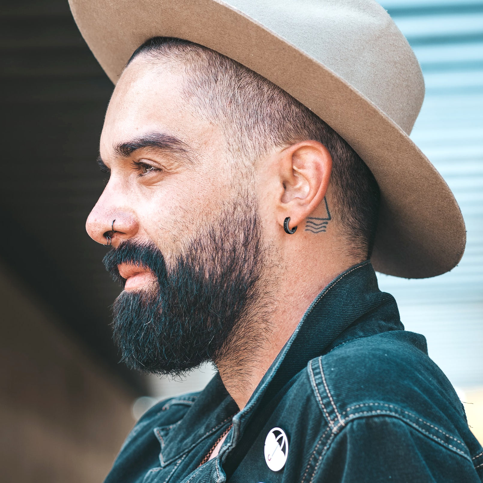 Viking Rune Huggie Hoop Earrings for Men