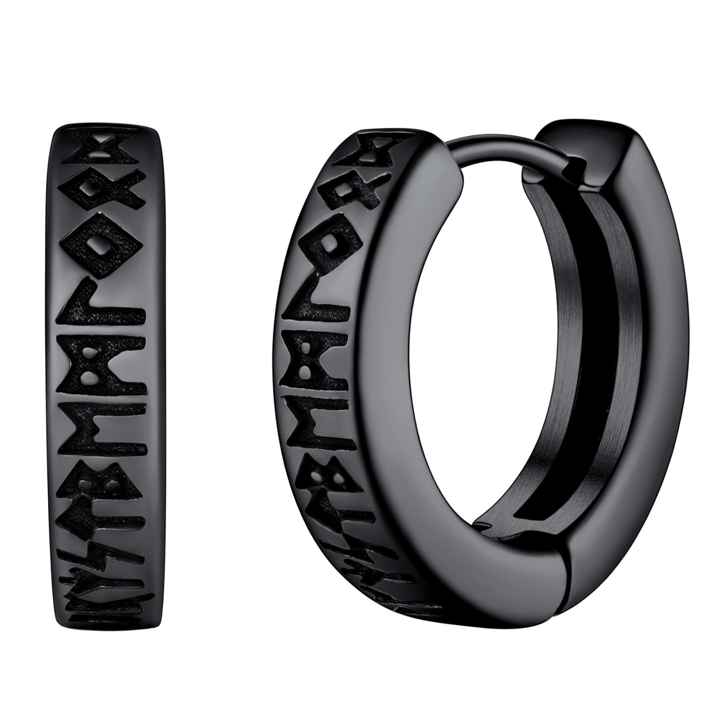 Viking Rune Huggie Hoop Earrings for Men