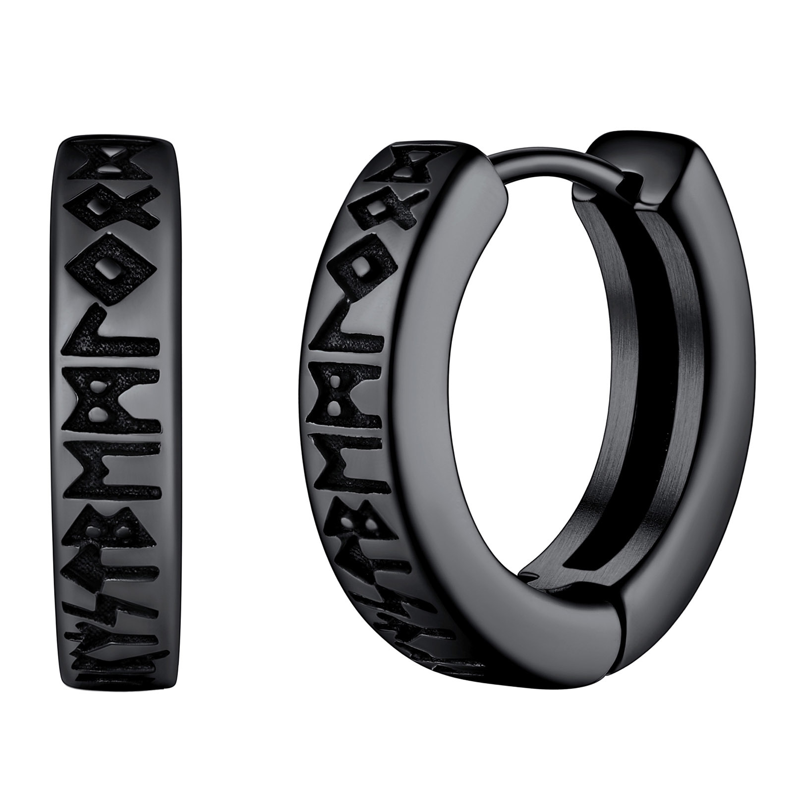 Viking Rune Huggie Hoop Earrings for Men