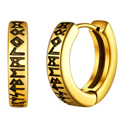 Viking Rune Huggie Hoop Earrings for Men