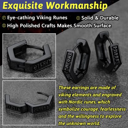 Hexagon Runes Hoops Earring for Men