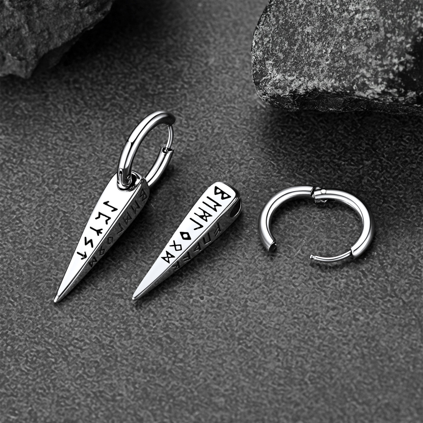 Viking Runes Spike Hoop Earrings for Men