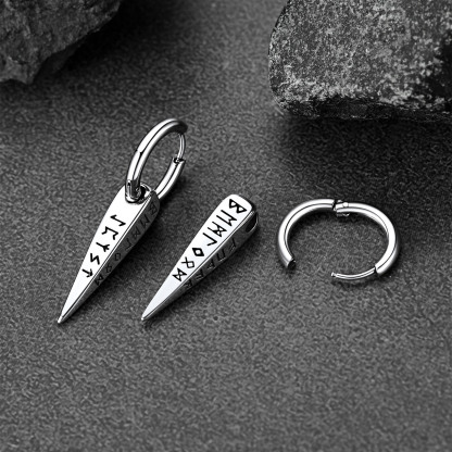 Viking Runes Spike Hoop Earrings for Men