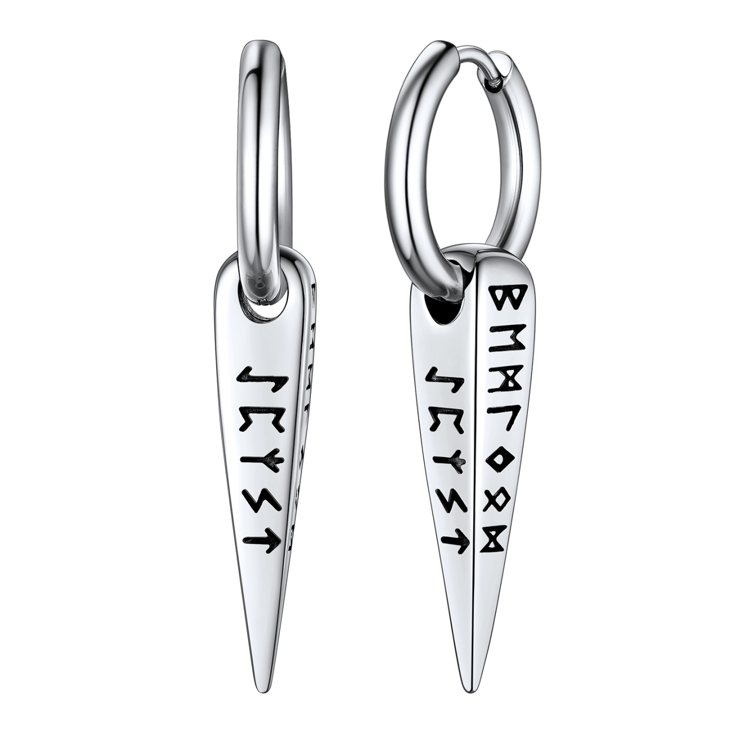 Viking Runes Spike Hoop Earrings for Men