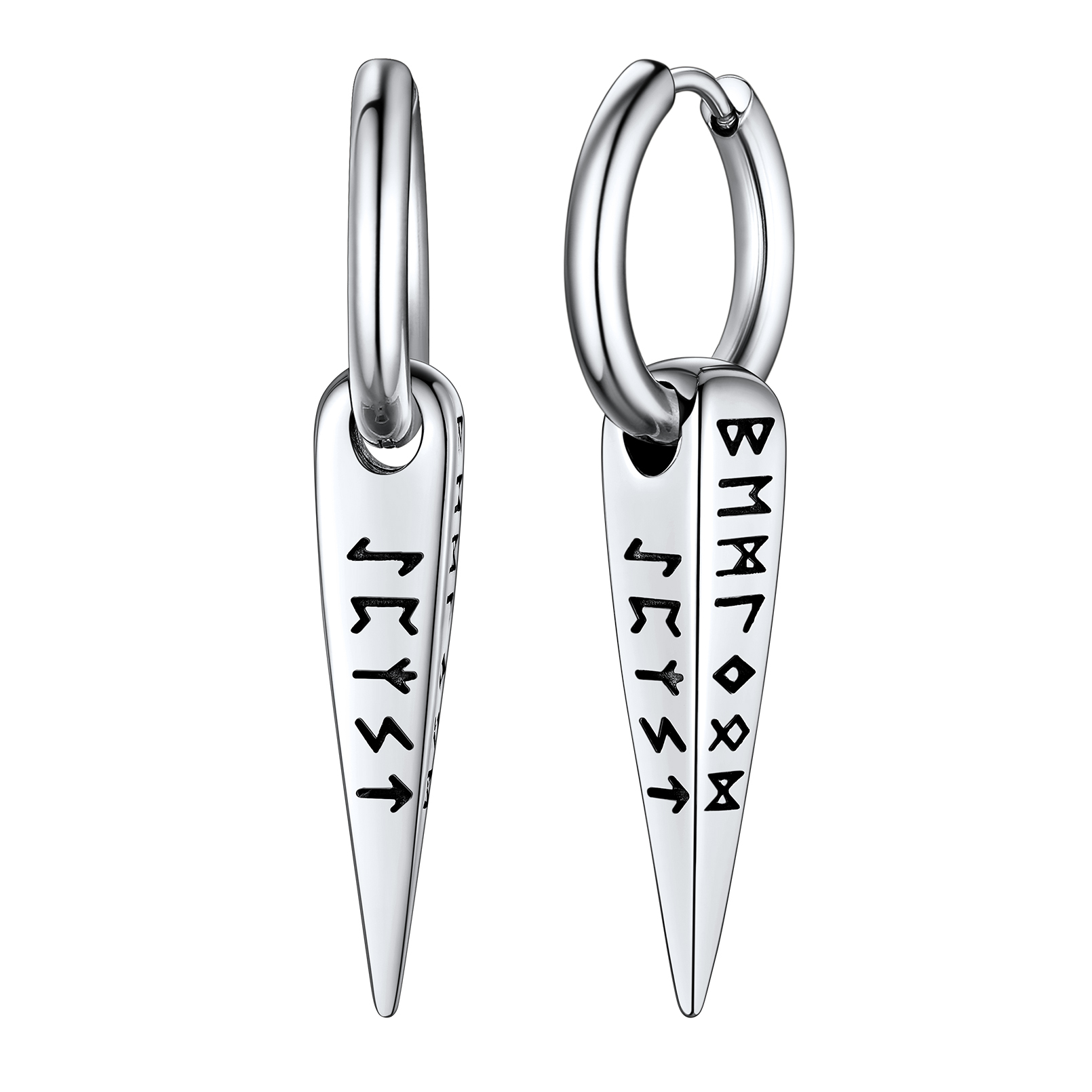 Viking Runes Spike Hoop Earrings for Men