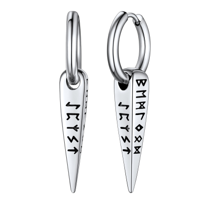Viking Runes Spike Hoop Earrings for Men
