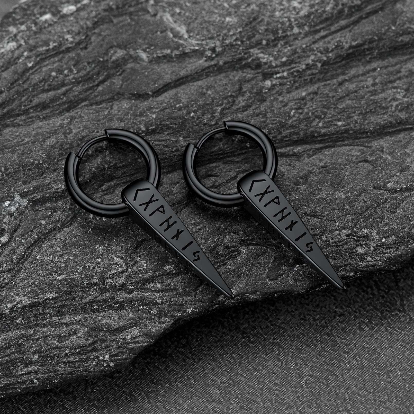 Viking Runes Spike Hoop Earrings for Men