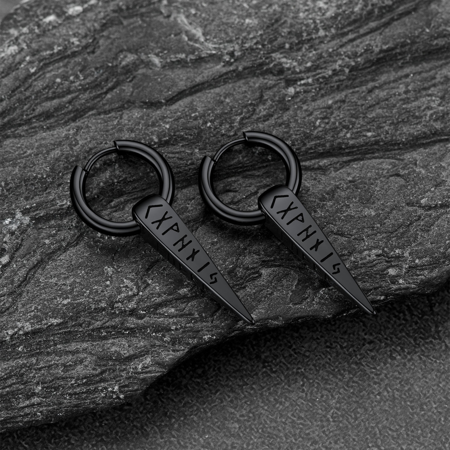 Viking Runes Spike Hoop Earrings for Men