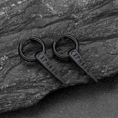 Viking Runes Spike Hoop Earrings for Men