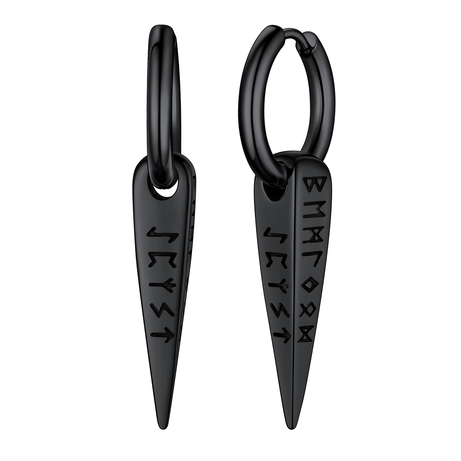 Viking Runes Spike Hoop Earrings for Men