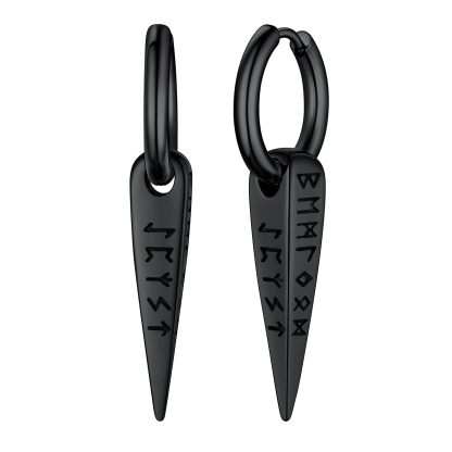 Viking Runes Spike Hoop Earrings for Men